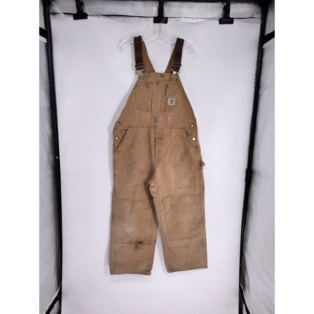 Carhartt Duck Canvas Bib Overalls 40x28 Baggy Double Knee Relaxed Fit R01 BRN